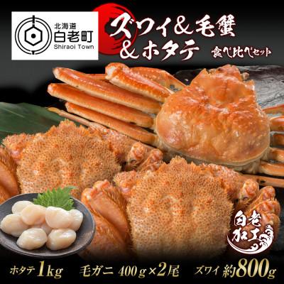 ふるさと納税 白老町 ズワイ姿 &amp; 毛蟹 &amp; ホタテ 食べ比べ セット