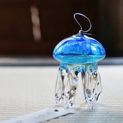 【新品】タクグラス TAKU GLASS 弥彦クラフト　クラゲ風鈴ブルー・ピンク ふるさと納税 弥彦村 【手づくり】くらげ風鈴 あさぎブルー(ヒビ模様