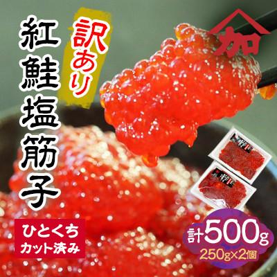 ふるさと納税 留萌市 [訳あり]加藤水産の紅鮭塩筋子 500g(250g×2個入れ)