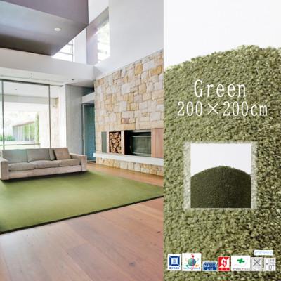 ふるさと納税 和泉市 高密度&amp;素足に心地よいソフトタッチ カーペット (サキソニー)グリーン[200×200cm]