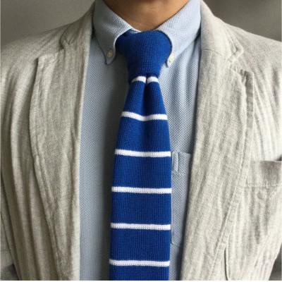 ふるさと納税 川口市 紡績会社の編立て職人によるアメリカンシーアイランドコットン100%ニットタイ(ブルー)