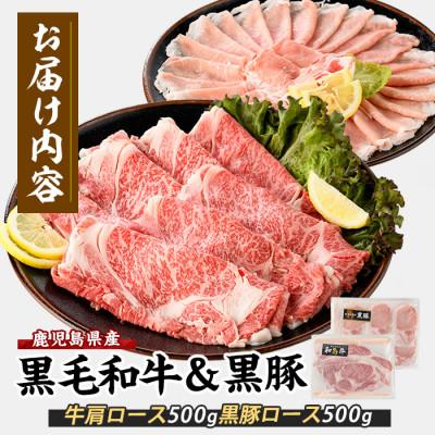 ふるさと納税 指宿市 【鹿児島県産】黒毛和牛・黒豚スライスセット1kg(IB119-002)_1