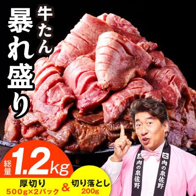 ふるさと納税 泉佐野市 牛たん 暴れ盛り 総量 1.2kg(厚切り 500g×2P &amp; 切り落とし 200g)