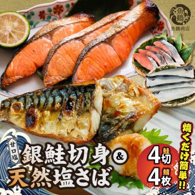 ふるさと納税 湯浅町 和歌山魚鶴仕込の甘口塩銀鮭切身4切&amp;天然塩さばフィレ4枚(2切×2パック&amp;2枚×2パック 小分け)
