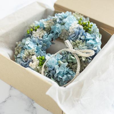 ふるさと納税 山梨市 プリザーブドフラワー紫陽花リース(青 ブルー)おしゃれなお花を玄関やお部屋の壁飾りとして楽しめます |  | 03