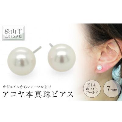 ふるさと納税 松山市 K14ホワイトゴールド 天然アコヤ真珠 7.0mm 一粒 ピアス