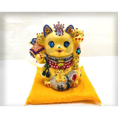 ふるさと納税 中間市 金運親子猫づくし〜財運UP風水貯金箱 (イエロー座布団付き)