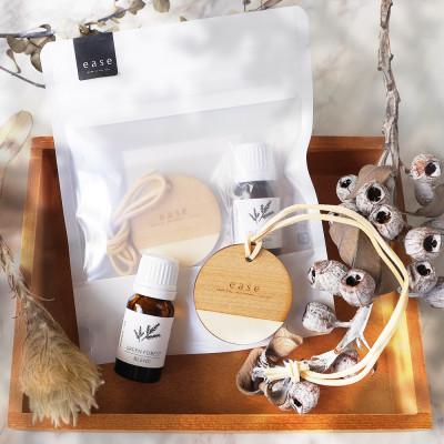 ふるさと納税 尾張旭市 easeグリーンフォレストブレンド&amp;ウッドプレートセット(アロマブレンドオイル+芳香器具)