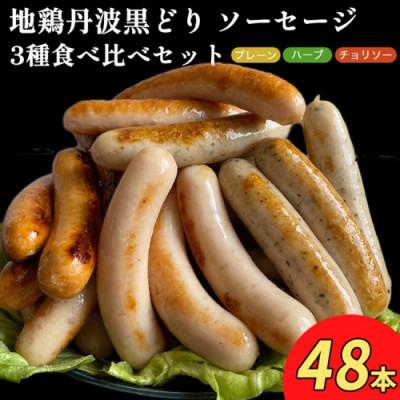 ふるさと納税 亀岡市 [訳あり]地鶏丹波黒どり ソーセージ 3種食べ比べセット 計48本&lt;京都亀岡丹波山本&gt;