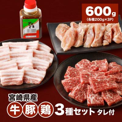 ふるさと納税 木城町 宮崎県産焼肉3種セット[タレ付き](牛・豚・鶏) 計600g カット済み