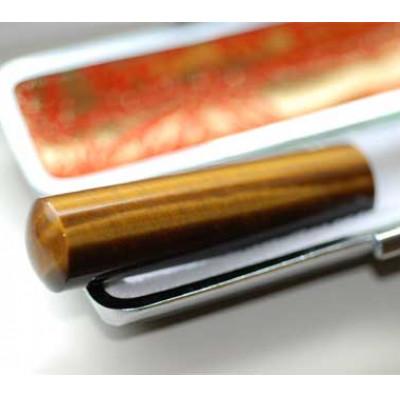 ふるさと納税 市川三郷町 [天然石]虎目石印鑑(タイガーアイ) 12mm丸60mm丈 トカゲ革ケース付き/金箱入り