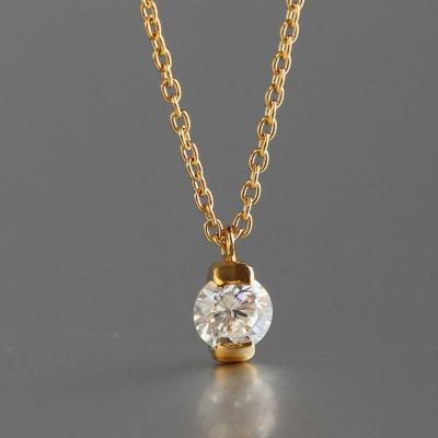 ふるさと納税 大津市 K18 金[0.2ct ラボダイヤモンドネックレス]ハーフベゼル 輝き続ける美しさ 一粒ペンダント