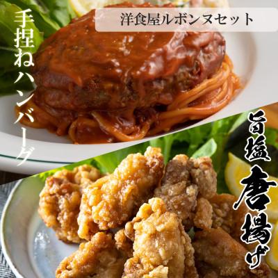 ふるさと納税 宇城市 老舗レストランが作る熟成デミグラス牛肉ハンバーグとうま塩からあげのセット