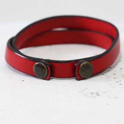 ふるさと納税 大津市 [イタリアンレース]オシャレに決まる!牛革 レザーブレスレット ハンドメイド品 ベルトカラー:赤