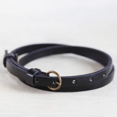 ふるさと納税 大津市 [イタリアンレース 2重巻きブレスレット]スリムでクールなレザーアクセサリー ベルトカラー:黒