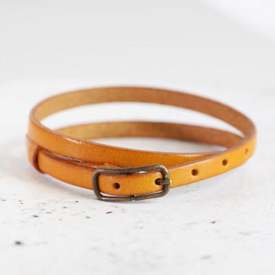 ふるさと納税 大津市 [栃木レザー 2重巻きブレスレット]スリムでクラシカルなレザーアクセサリー ベルトカラー:蜜柑