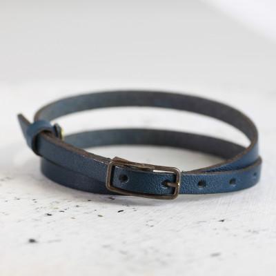 ふるさと納税 大津市 [栃木レザー 2重巻きブレスレット]スリムでクラシカルなレザーアクセサリー ベルトカラー:茄子紺