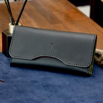 ふるさと納税 黒部市 BLUE.ARTの黒部の名水染めレザーロングトラッカーウォレット4(長財布)