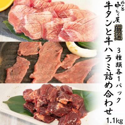 ふるさと納税 花巻市 [訳あり品]肉の匠中むら屋厳選 牛タンと牛ハラミ詰め合わせ1.1kg