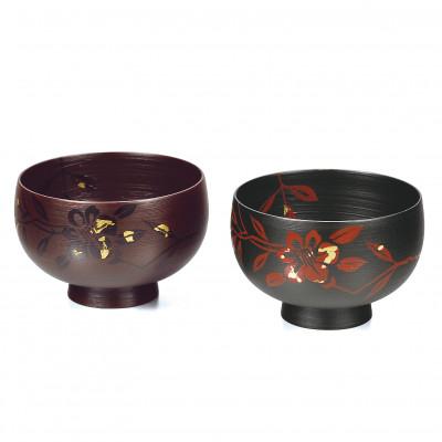 ふるさと納税 加賀市 布袋汁椀 ペアセット 錆 椿(手描き蒔絵・化粧箱入)