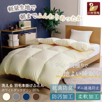 ふるさと納税 韮崎市 洗える羽毛布団 ダブル 冬用 ホワイトダックダウン85% アイボリー無地本掛け増量1.6kg抗菌防臭の画像
