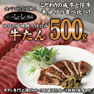 ふるさと納税 亘理町 人気製品!成牛&amp;仔牛食べ比べセット!はらからの逸品 牛たん 500g 秘伝の塩味職人仕込み