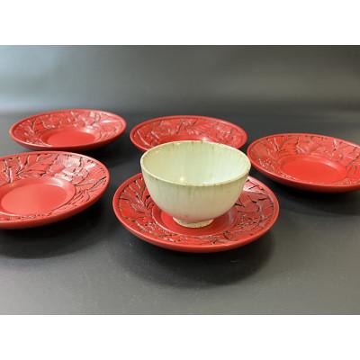 ふるさと納税 村上市 村上木彫堆朱　茶托　牡丹唐草 (5枚組)_2