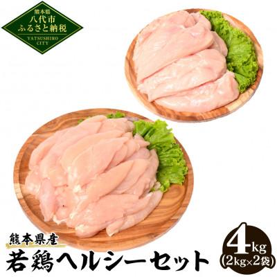 ふるさと納税 八代市 熊本県産 若鶏ヘルシーセット(ささみ・むね肉)各2kg 合計4kg