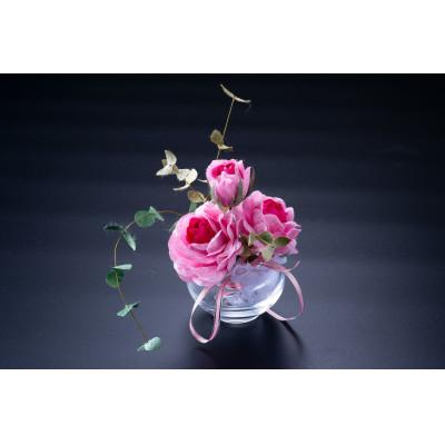 ふるさと納税 村上市 [繭玉から生まれる花 まゆ花(シルクフラワー)]まゆ花アレンジメント バラ3本・ユーカリリーフ2本