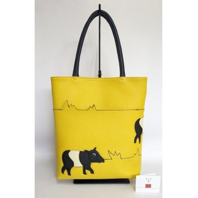 ふるさと納税 富士河口湖町 「鞄工房 香」バクのレザートートバッグ(イエロー)