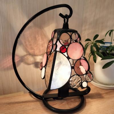 ふるさと納税 基山町 ステンドグラス[シャボン玉テーブルランプ]ピンク 希少ドイツ製ガラス使用