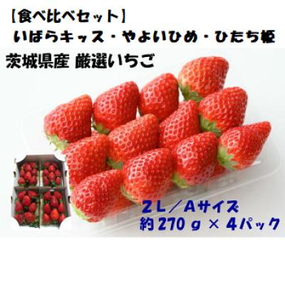 ふるさと納税 常陸太田市 3種 食べ比べ 厳選いちご(品種おまかせ)270g×4パック(1箱)