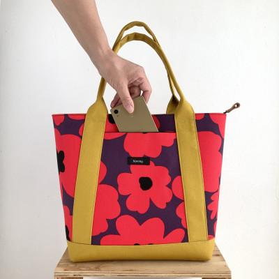 ふるさと納税 魚津市 kimmyのファスナー開閉でプライバシーを守るトートバック・パープルレッド