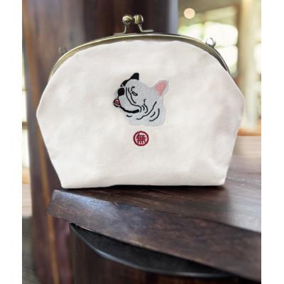 ふるさと納税 吉富町 動物愛護 倉敷帆布 がま口バッグ フレンチブルドッグ 生成