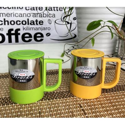 ふるさと納税 燕市 ホルダーが取り外しできる蓋付二重構造マグカップ/グリーン&amp;黄セット(ミラー仕上)