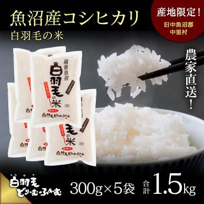 ふるさと納税 十日町市 令和7年産 農家直送!魚沼産コシヒカリ「白羽毛の米」精米(300g×5袋)1.5kg