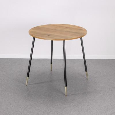 ふるさと納税 鹿沼市 FSサークルテーブル[天板(ミディアムオーク)脚/フレーム(ブラック)脚先端(メタリックゴールド)]