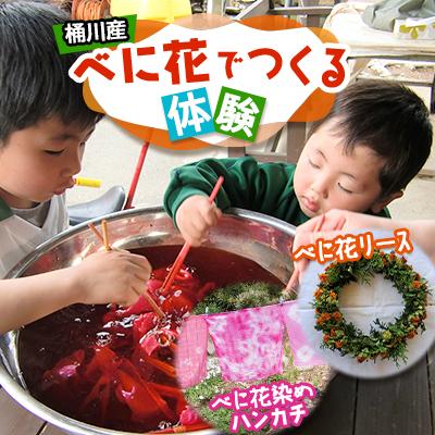 ふるさと納税 桶川市 桶川産べに花でつくる体験、「べに花染め」「べに花リース」