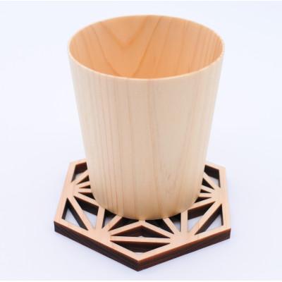 ふるさと納税 鹿沼市 桧カップ&amp;麻の葉コースターセット