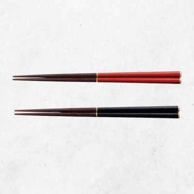 ふるさと納税 鯖江市 越前漆器 朱・黒 塗分金線八角箸 木×漆 夫婦箱 ペア