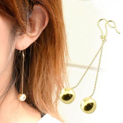 ふるさと納税 中央市 K18 丸玉 ロングピアス