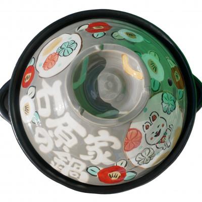 ふるさと納税 瑞浪市 名前が入るわが家の土鍋8号/3〜4名用ガス&amp;IH対応[HAPPYわんこ柄/灰色]美濃焼/WG805W