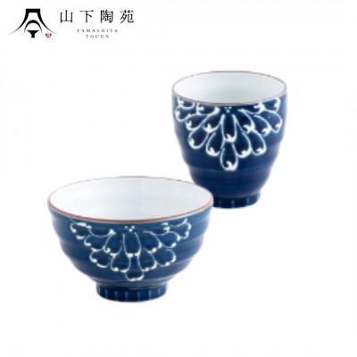 ふるさと納税 川棚町 [波佐見焼]一珍菊 茶椀 と 湯呑 2点 セット[青][山下陶苑]