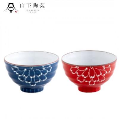 ふるさと納税 川棚町 [波佐見焼]一珍菊 茶椀 2色 ペア セット[青・赤][山下陶苑]