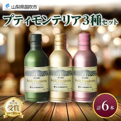 ふるさと納税 笛吹市 プティモンテリア 3種 飲み比べ ブラン スパークリング ロゼ 計6本入 山梨県 笛吹市
