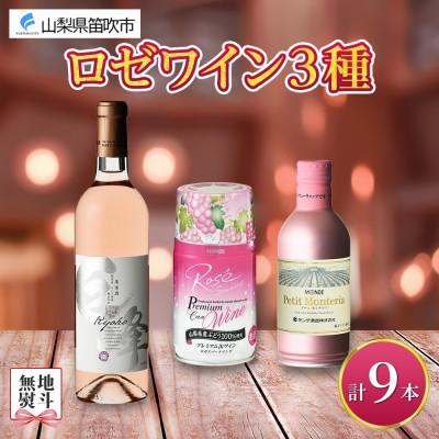 ふるさと納税 笛吹市 [熨斗] ロゼワイン 3種 9本 飲み比べ ボトル1本・缶2種8本 モンデ酒造 山梨県 笛吹市