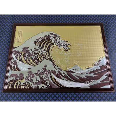 ふるさと納税 魚沼市 Metal Artwork 金属絵画「冨嶽三十六景 神奈川沖浪裏」ブラウン+シャンパンゴールド