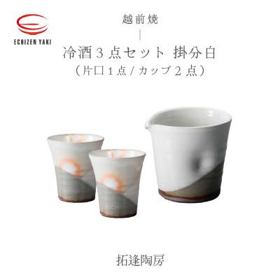 ふるさと納税 越前町 「拓逢陶房」[越前焼]冷酒3点セット 掛分白(片口、カップ×2)