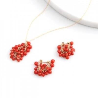 ふるさと納税 豊見城市 ピアス ネックレス 赤珊瑚 14KGFセット