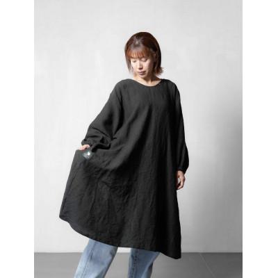 ふるさと納税 島田市 Wappougi Linen100 麻ワンピース 割烹着 黒
